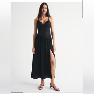 Abercrombie & fitch Black bra-free appliqué lace maxi dress xs